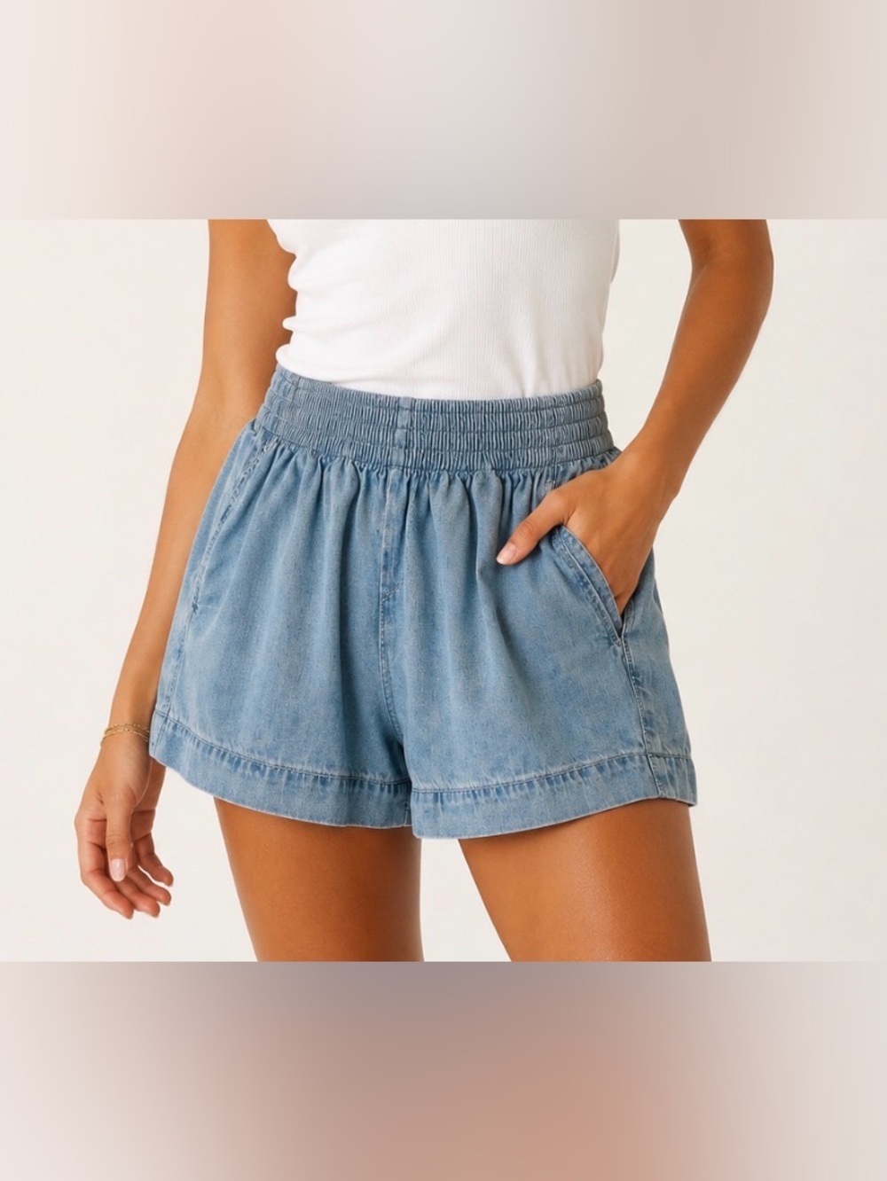 rag & bone Jeans Shorts Pull On Light Wash Denim Elastic-Waist